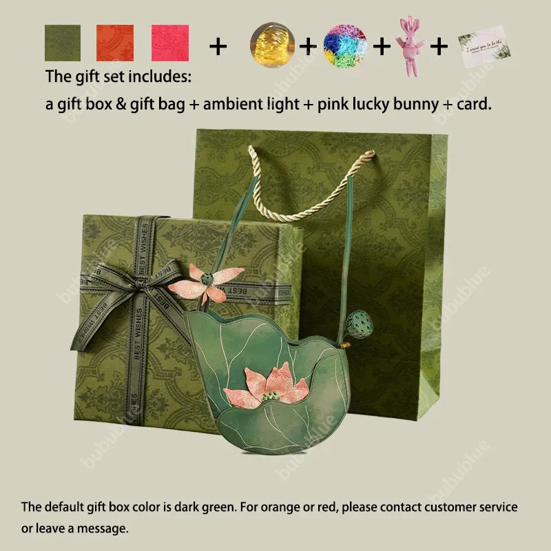 Green Lotus Embroidered Shoulder Bag