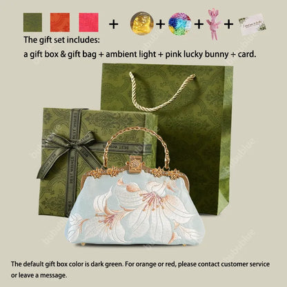 Lily Embroidered Pearl Chain Handbag with Metal Handle