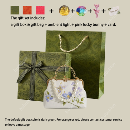 Butterfly Embroidered White Handbag with Metal Kiss-Lock