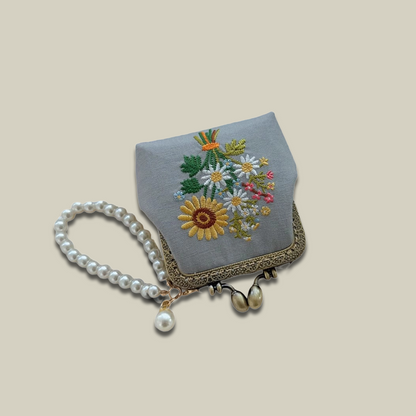 Hand-Embroidered Cotton Kiss Lock Coin Purse For Bank Cards