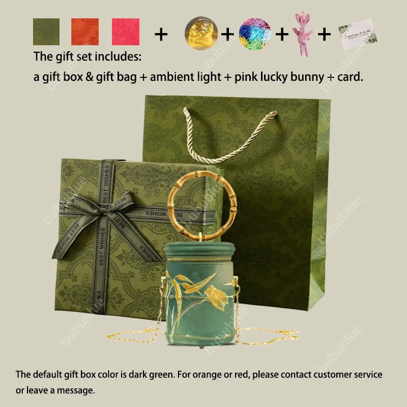 Cicada Song Embroidered Green Mini Bucket Bag