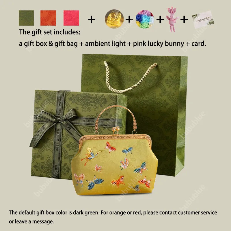 Butterfly Garden Embroidered Handbag with Vintage Metal Kiss-Lock