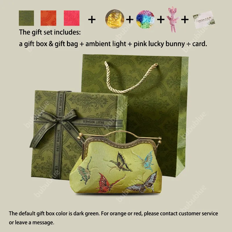 Vintage Butterfly Embroidered Handbag with Metal Kiss-Lock