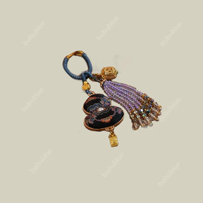 Song Brocade Gourd-Shaped Keychain Pendant With A Hollowed-Out Aromatherapy Ball