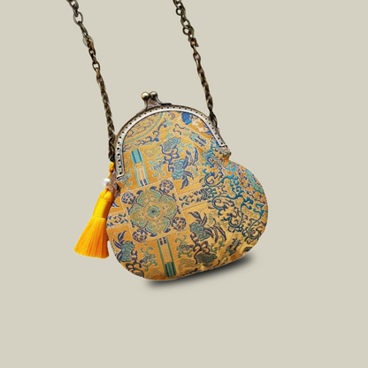 Brocade Kiss Lock Mini Coin Purse Gourd Small Shoulder Bag