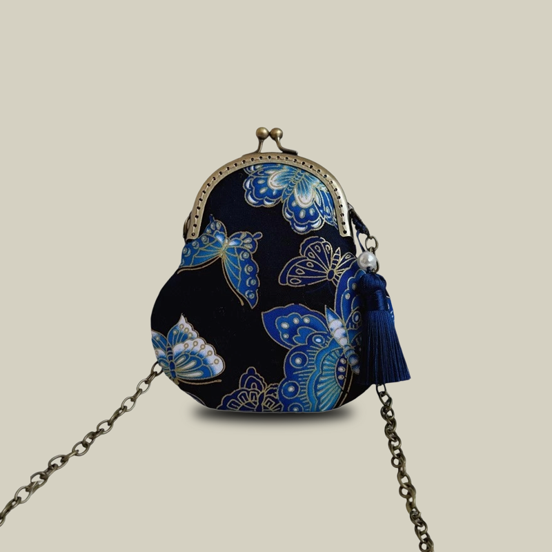 Brocade Kiss Lock Mini Coin Purse Gourd Small Shoulder Bag