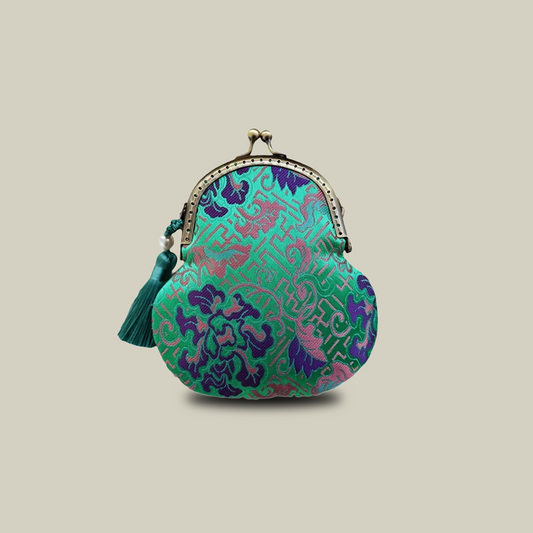 Brocade Kiss Lock Mini Coin Purse Gourd Small Shoulder Bag
