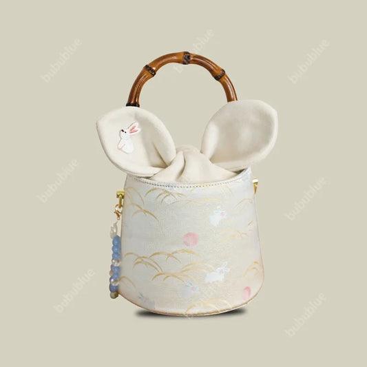 Bamboo Handle Bunny Cottagecore Ear Bucket Purse