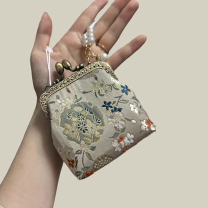 Bamboo Print Mini Coin Purse with Pearl Handle