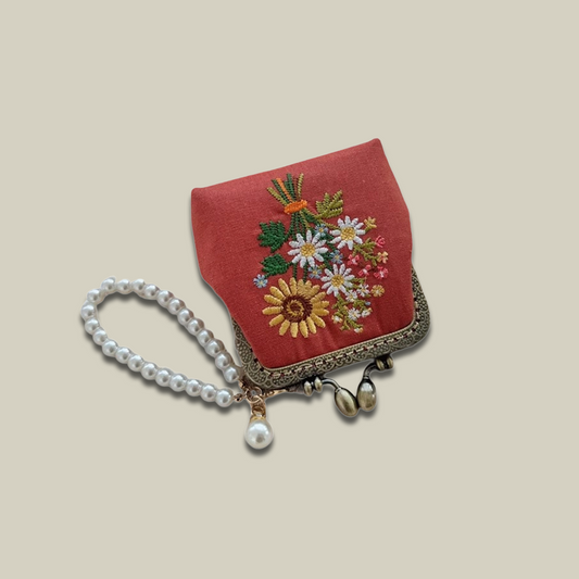 Hand-Embroidered Cotton Kiss Lock Coin Purse For Bank Cards