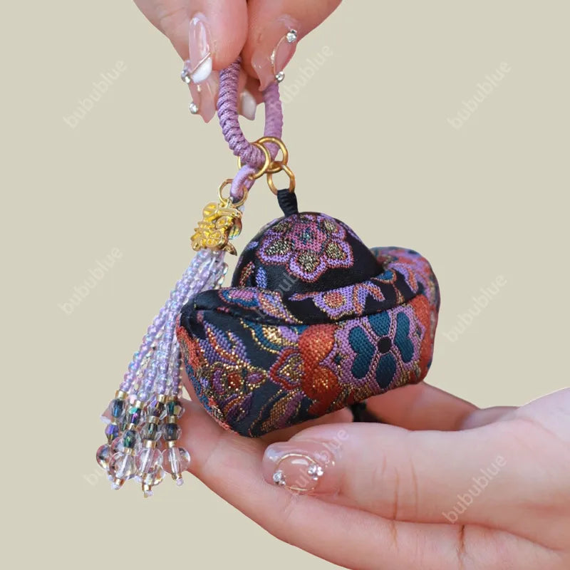 Song Brocade Ingot-Shaped Lucky Sachet Pendant With Rice Bead Tassels