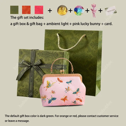 Butterfly Garden Embroidered Handbag with Vintage Metal Kiss-Lock