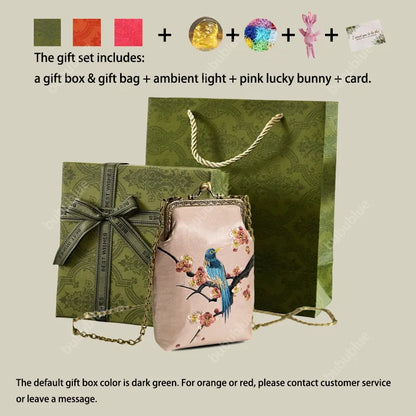 Magpie Embroidered Crossbody Phone Bag with Pearl Handle