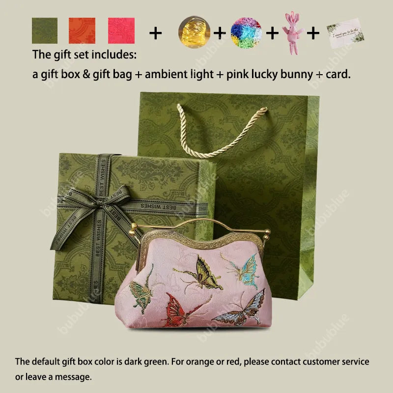 Vintage Butterfly Embroidered Handbag with Metal Kiss-Lock