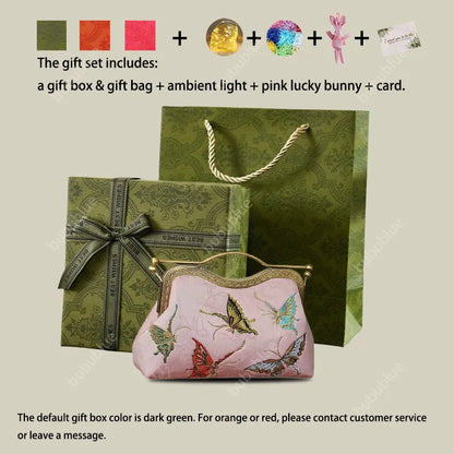 Vintage Butterfly Embroidered Handbag with Metal Kiss-Lock