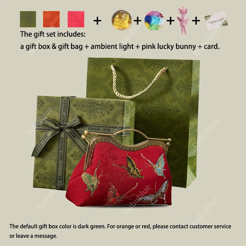 Vintage Butterfly Embroidered Handbag with Metal Kiss-Lock