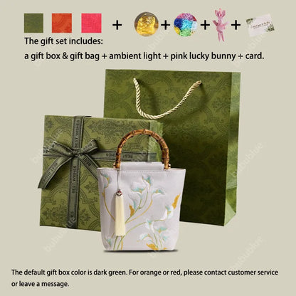 Embroidered Calla Lily Tote Bag with Wooden Handle