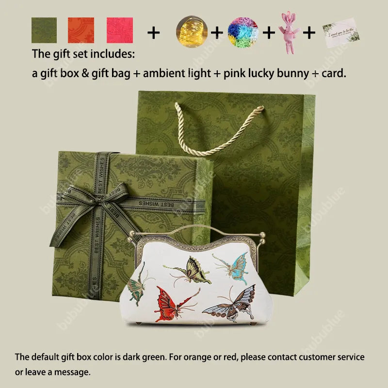 Vintage Butterfly Embroidered Handbag with Metal Kiss-Lock