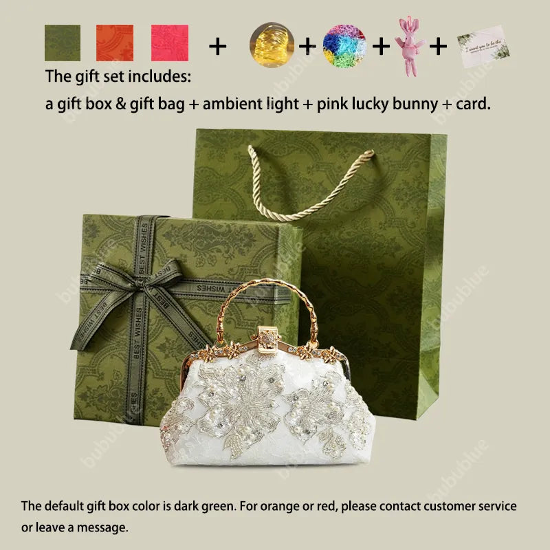 White Floral Embroidery Evening Handbag