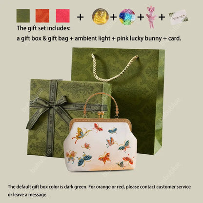 Butterfly Garden Embroidered Handbag with Vintage Metal Kiss-Lock