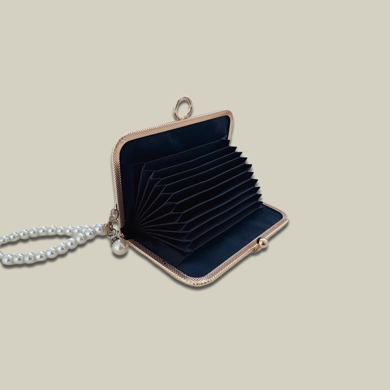 Blossom Stitch Card Wallet with Pearl Wristle With Compartments