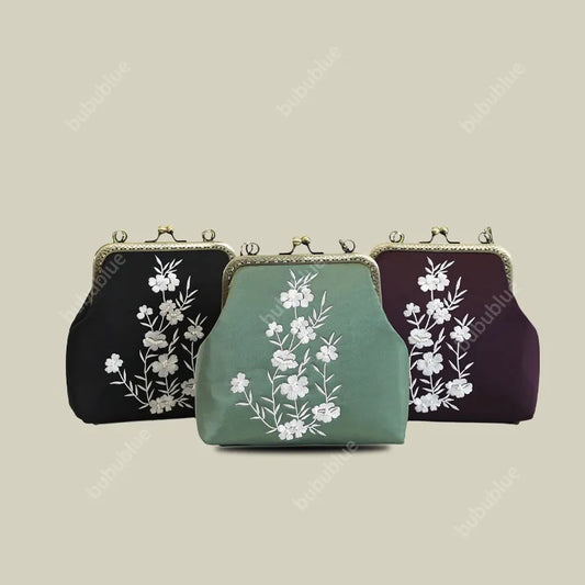 Milk Silk White Nightshade Embroidered Small Square Bag With Leather Handle