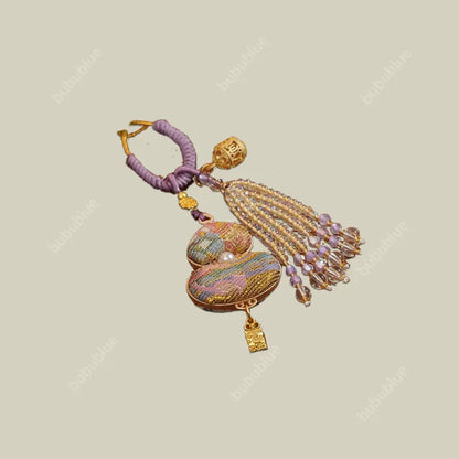 Song Brocade Gourd-Shaped Keychain Pendant With A Hollowed-Out Aromatherapy Ball
