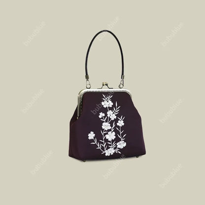 Milk Silk White Nightshade Embroidered Small Square Bag With Leather Handle