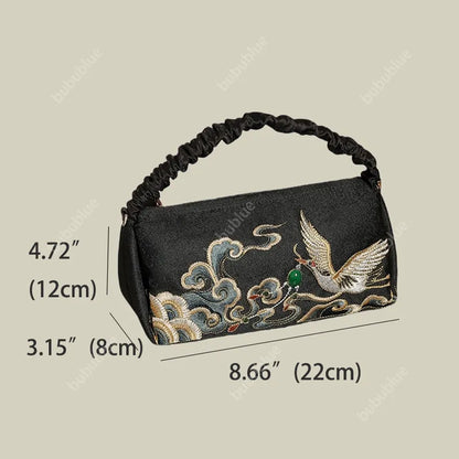 Black Crane Embroidered Handmade Evening Bag