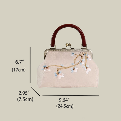 Magnolia Embroidered Handbag with Vintage Kiss-Lock