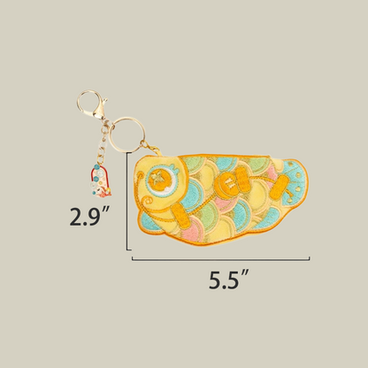 Handmade Embroidered Koi Cute Coin Purse With Keychain