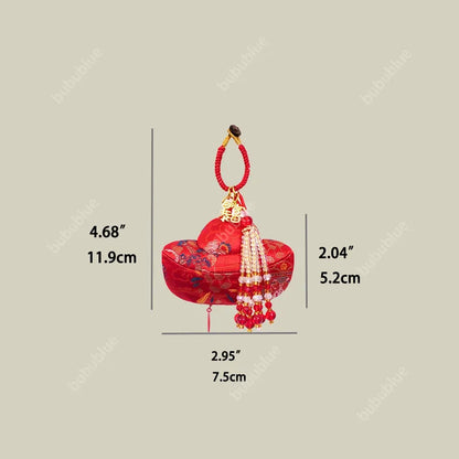 Song Brocade Ingot-Shaped Lucky Sachet Pendant With Rice Bead Tassels
