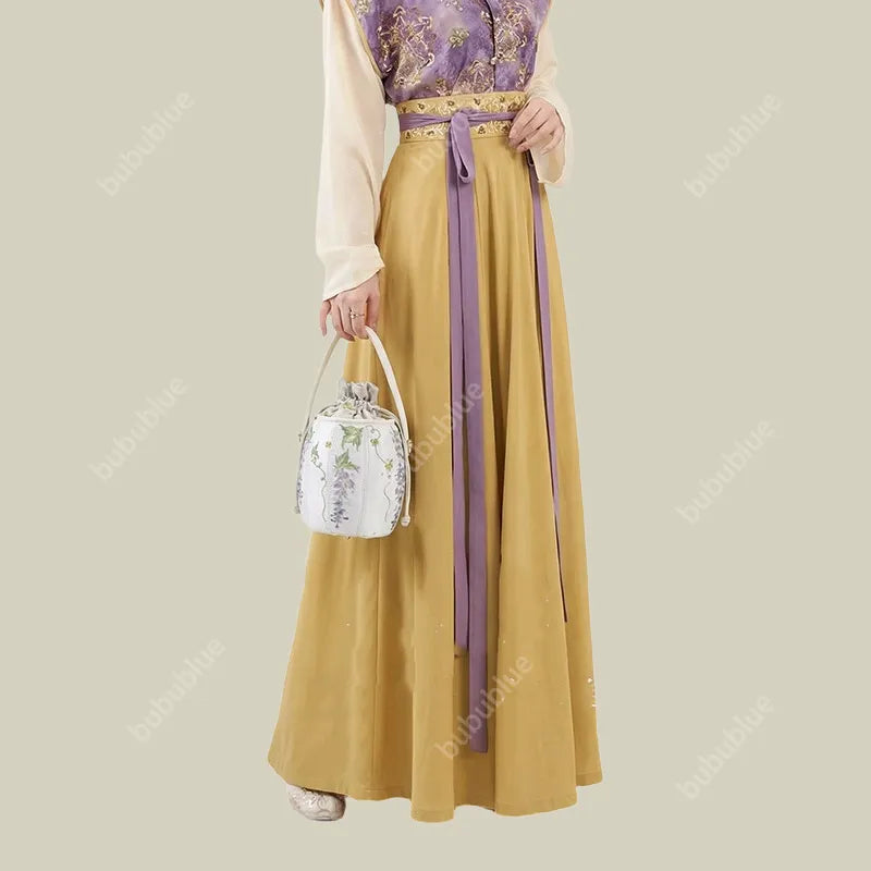 Wisteria Embroidered Drawstring Bucket Bag in Cream Satin