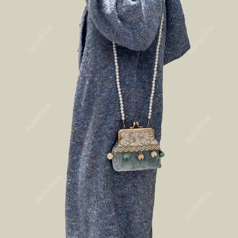 Boho Patchwork Tassel Crossbody Coin Purse with Kiss Lock