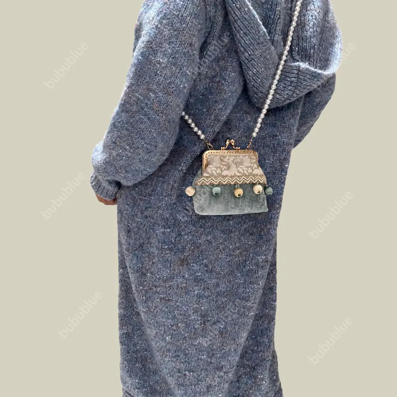 Boho Patchwork Tassel Crossbody Coin Purse with Kiss Lock