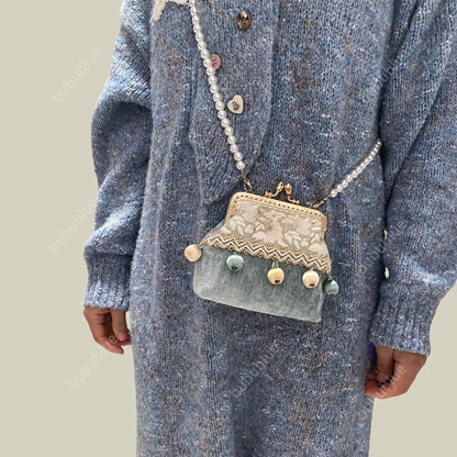 Boho Patchwork Tassel Crossbody Coin Purse with Kiss Lock