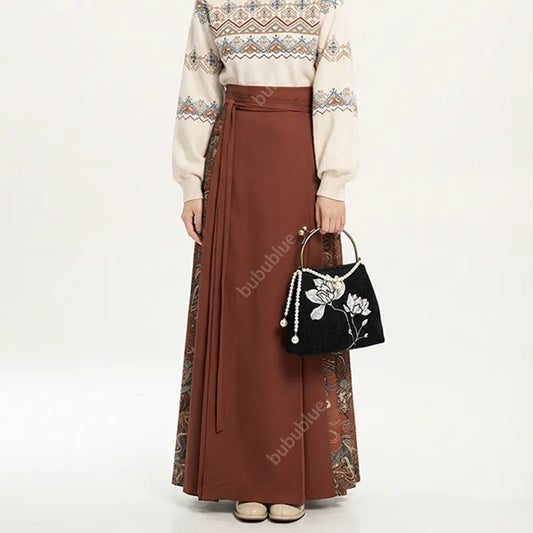 Black Lotus Embroidered Evening Bag with Pearl Trim Kiss Lock