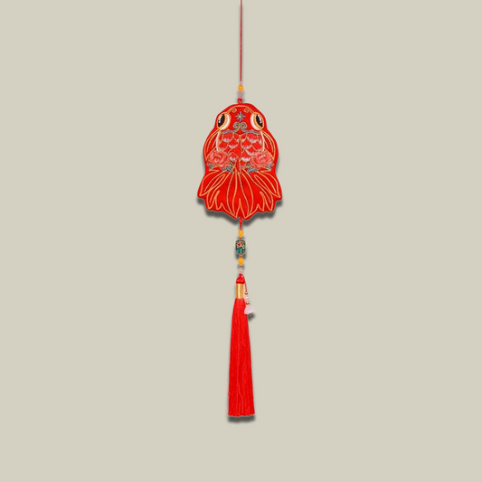 Lucky Red Koi Fish Embroidered Scented Pendant